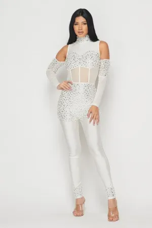 RHINESTONE AND PERALS JUMPSUITS