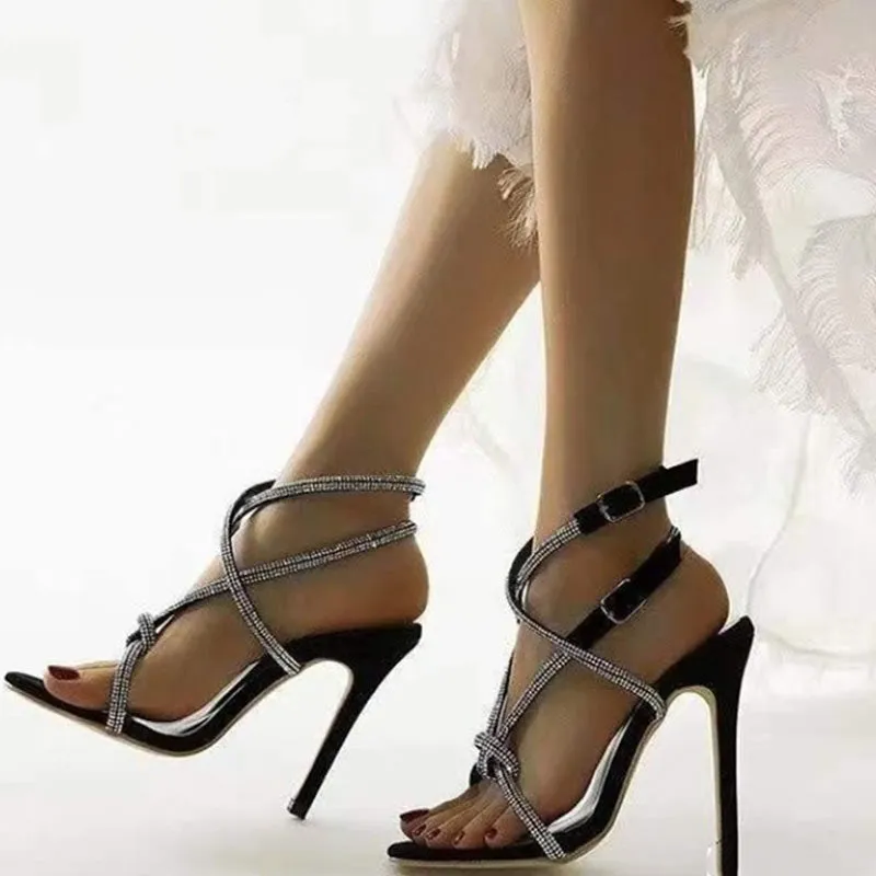 Rhinestone Ankle Strap Stiletto High Heel Sandals