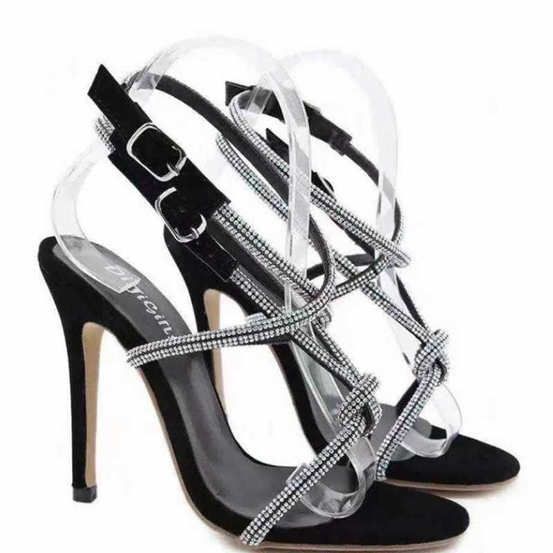 Rhinestone Ankle Strap Stiletto High Heel Sandals