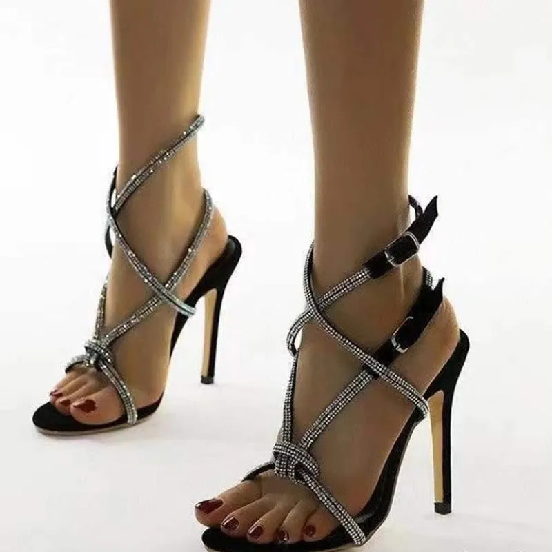 Rhinestone Ankle Strap Stiletto High Heel Sandals