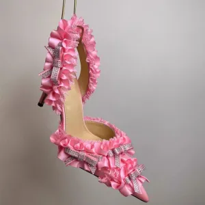 Rhinestone Bow Lace Heels