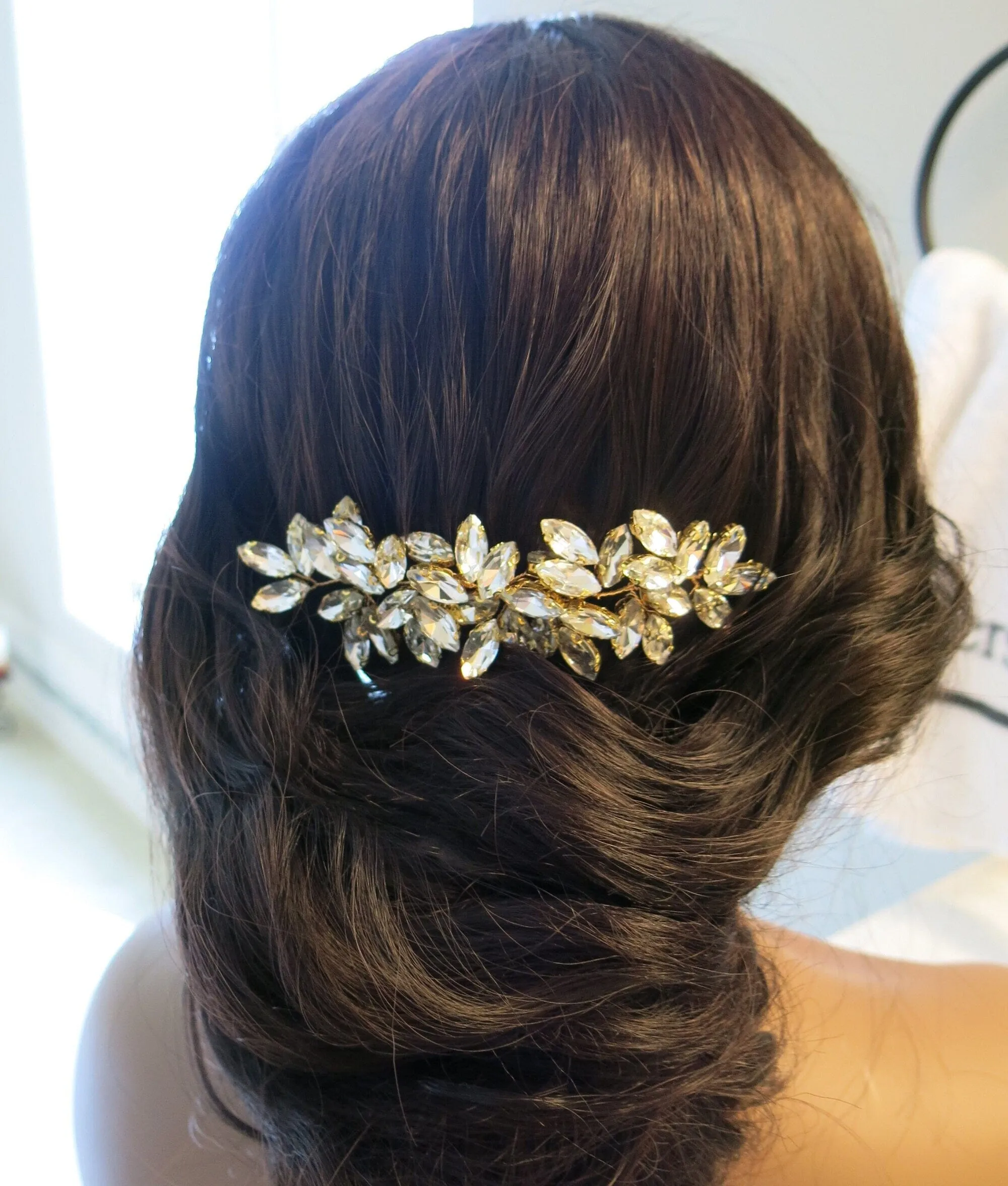 Rhinestone Crystals Gold Hair Comb, Wedding Gem Hairpiece, Bridal Party Rhinestone Hairpin
