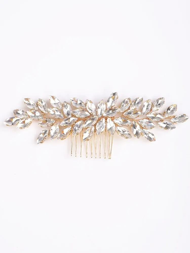 Rhinestone Crystals Gold Hair Comb, Wedding Gem Hairpiece, Bridal Party Rhinestone Hairpin