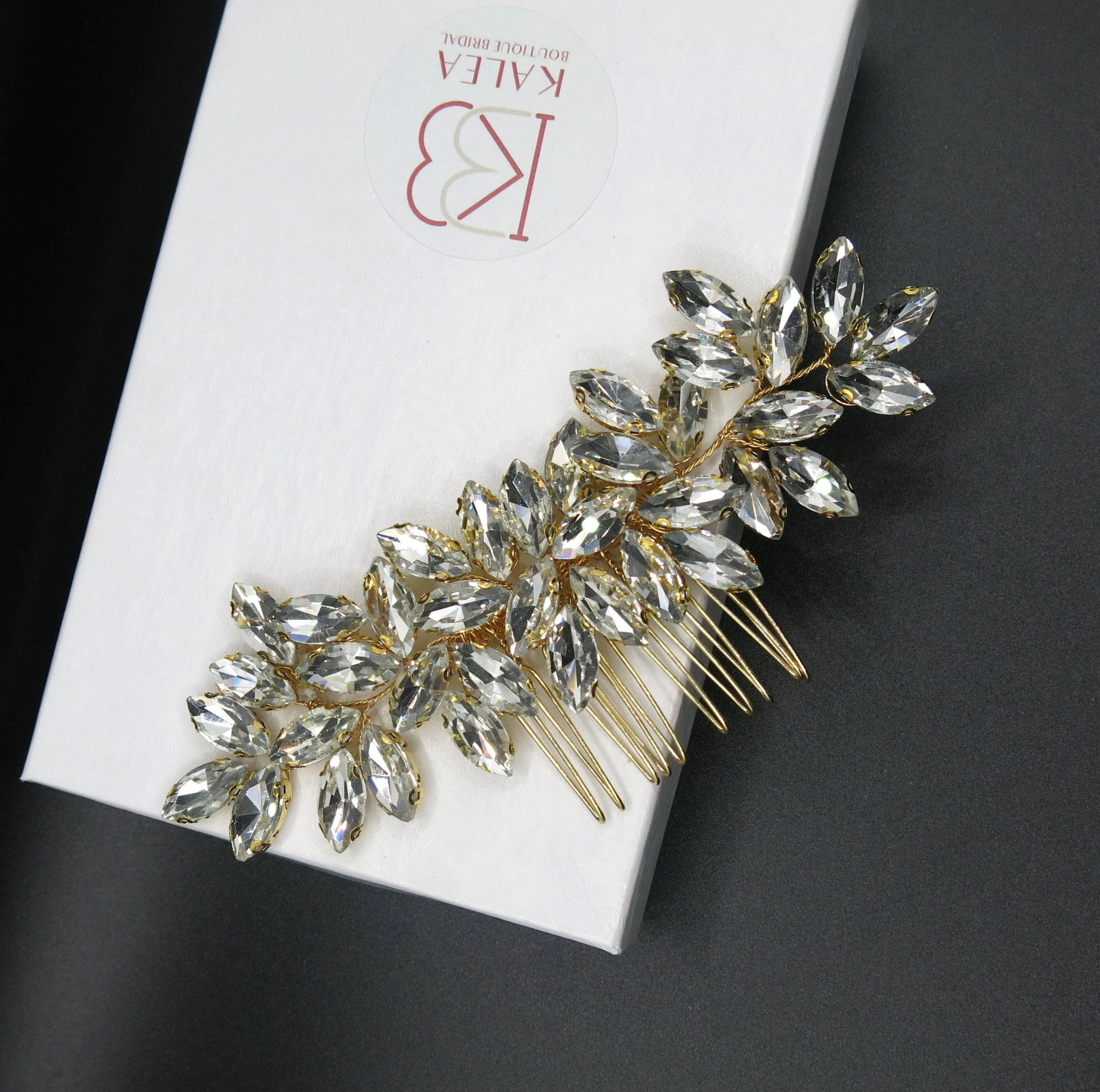 Rhinestone Crystals Gold Hair Comb, Wedding Gem Hairpiece, Bridal Party Rhinestone Hairpin