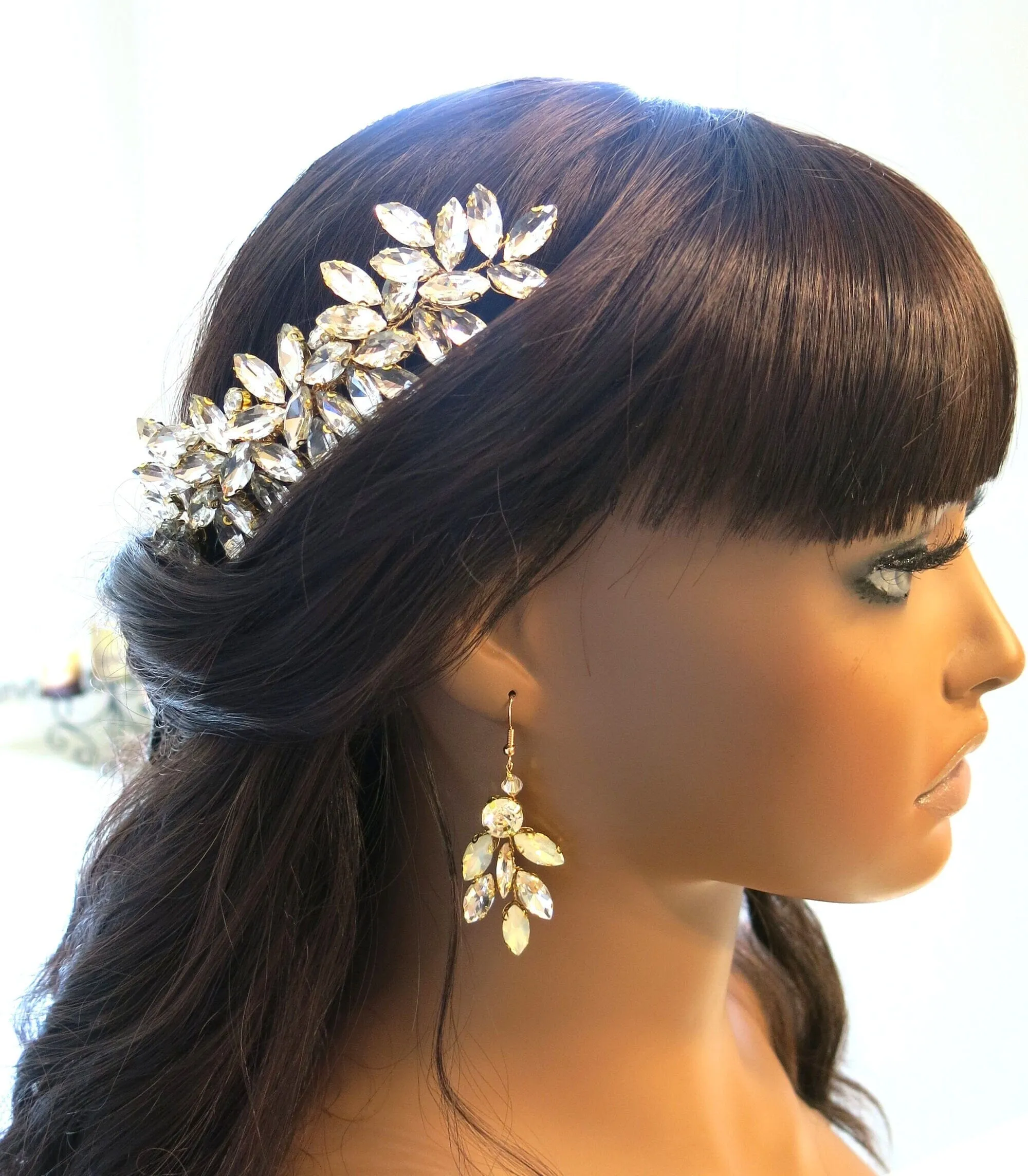 Rhinestone Crystals Gold Hair Comb, Wedding Gem Hairpiece, Bridal Party Rhinestone Hairpin