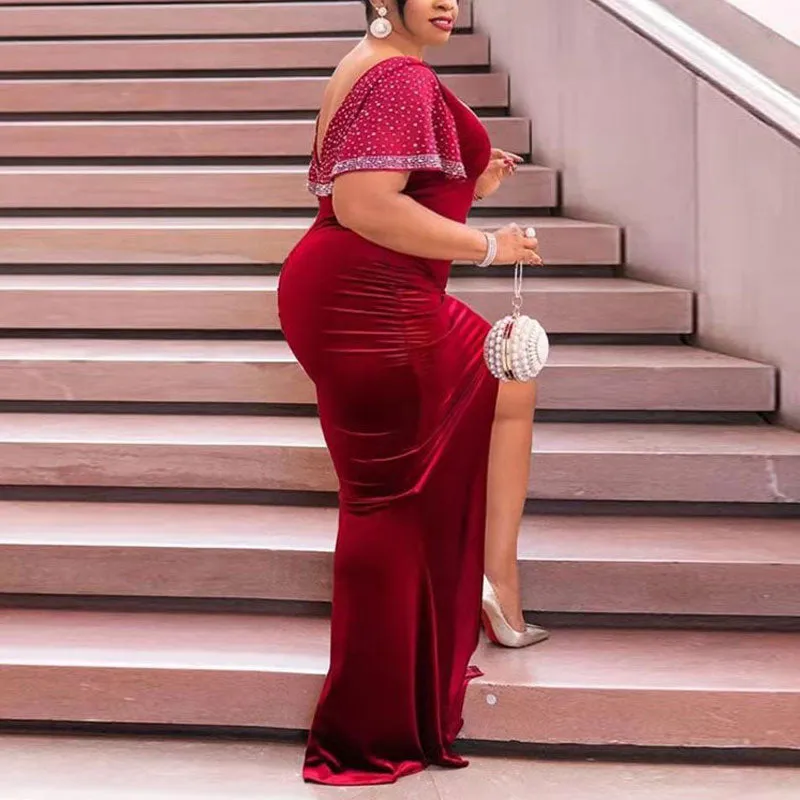 Rhinestone Deep V-Neck Sleeveless High Slit Floor-Length Evening Dress