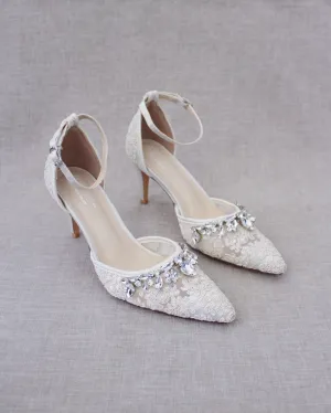 Rhinestone Embellished Lace Heels