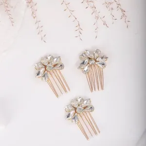 Rhinestone Flower 3 PC Mini Hair Comb Set, Bridal Gem Small Hairpin Headpiece, Minimalist Wedding Hair Comb 3 PC Set