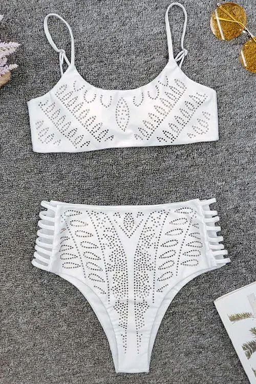 Rhinestone High Waist Bikini Set