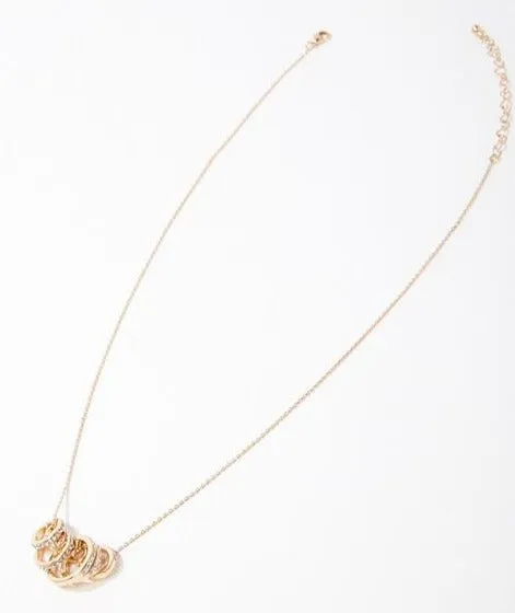 Rhinestone Hoop Pendant Necklace Gold Color 17"