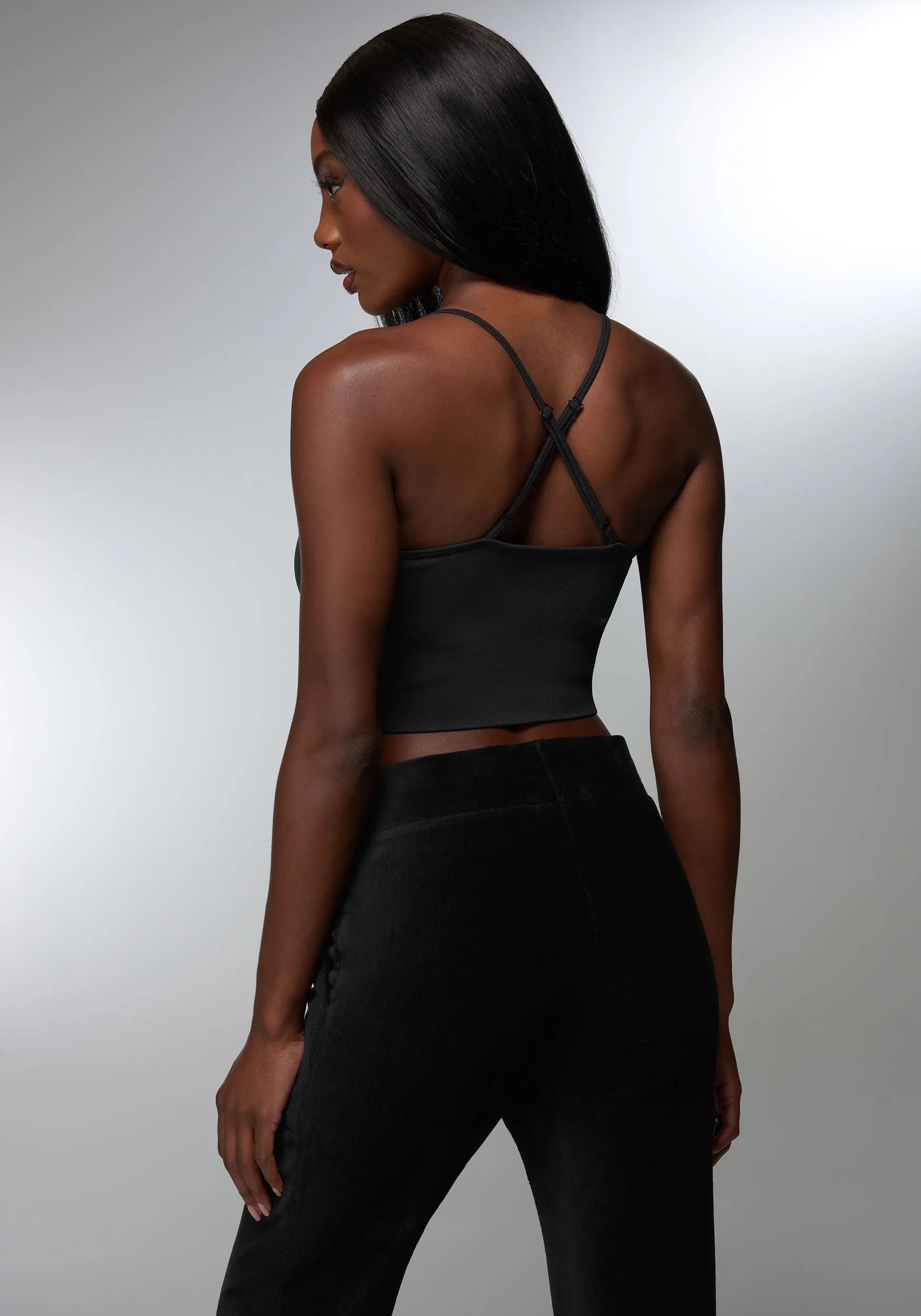 Rhinestone Logo V Neck Bra Tank