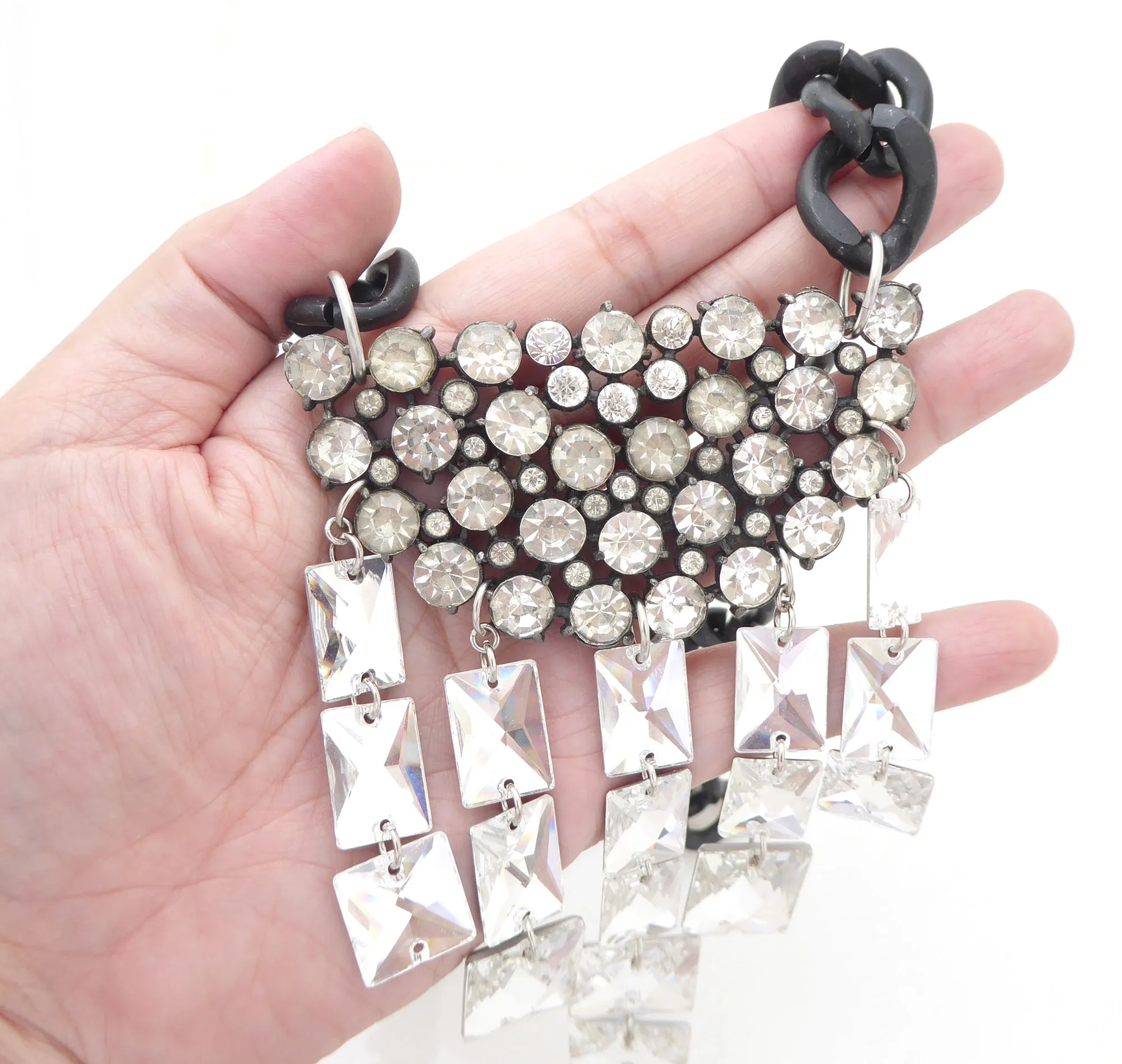Rhinestone moon cluster necklace