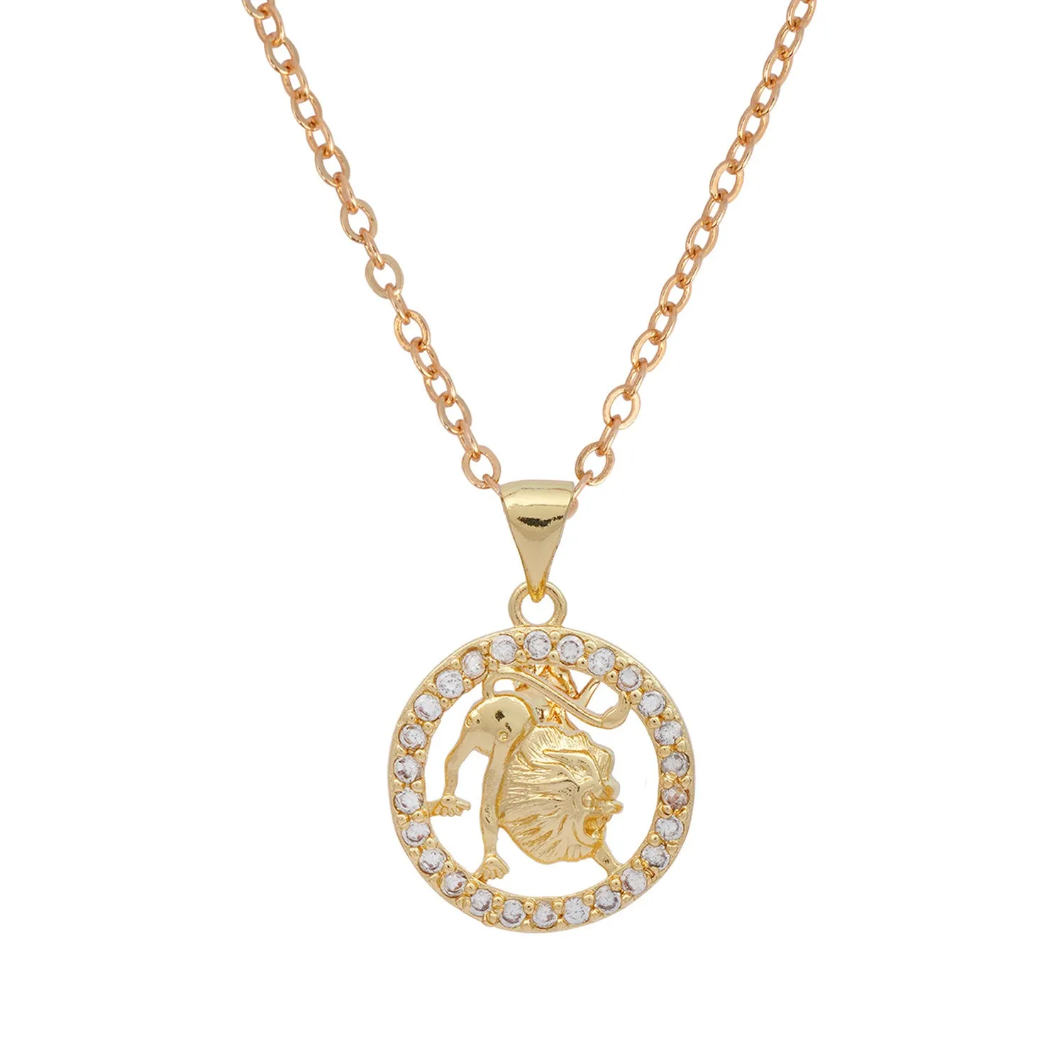 Rhinestone Studded Leo Zodiac Necklace