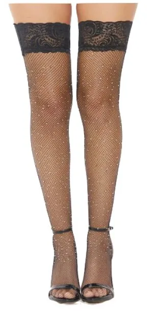 Rhinestone Thigh Highs Black