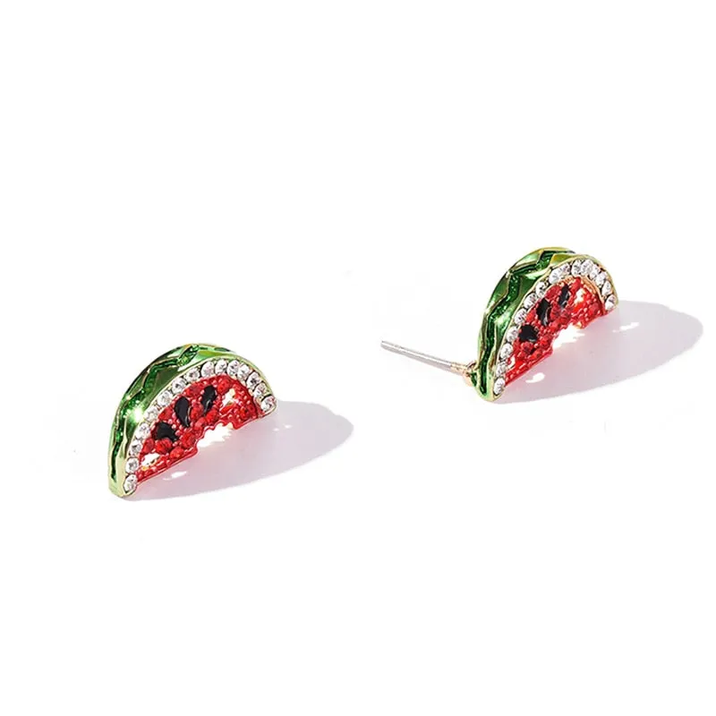 Rhinestone Watermelon Earrings Studs