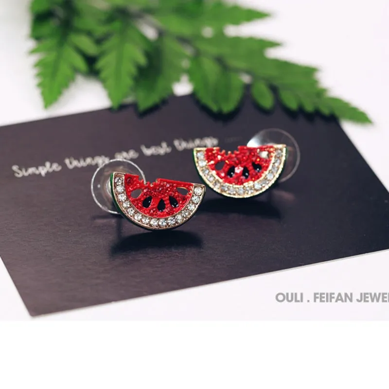 Rhinestone Watermelon Earrings Studs