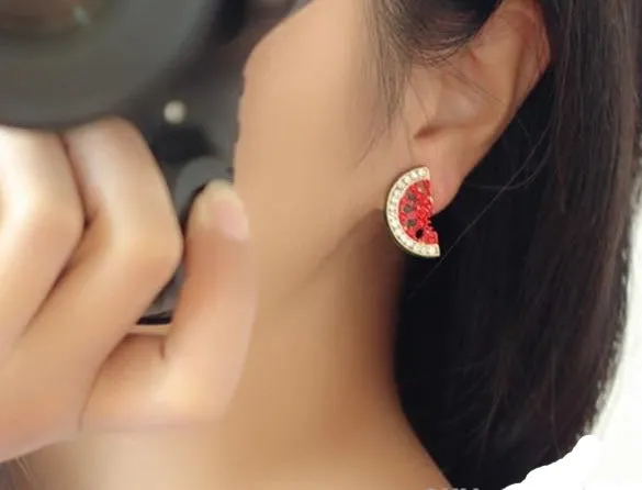Rhinestone Watermelon Earrings Studs