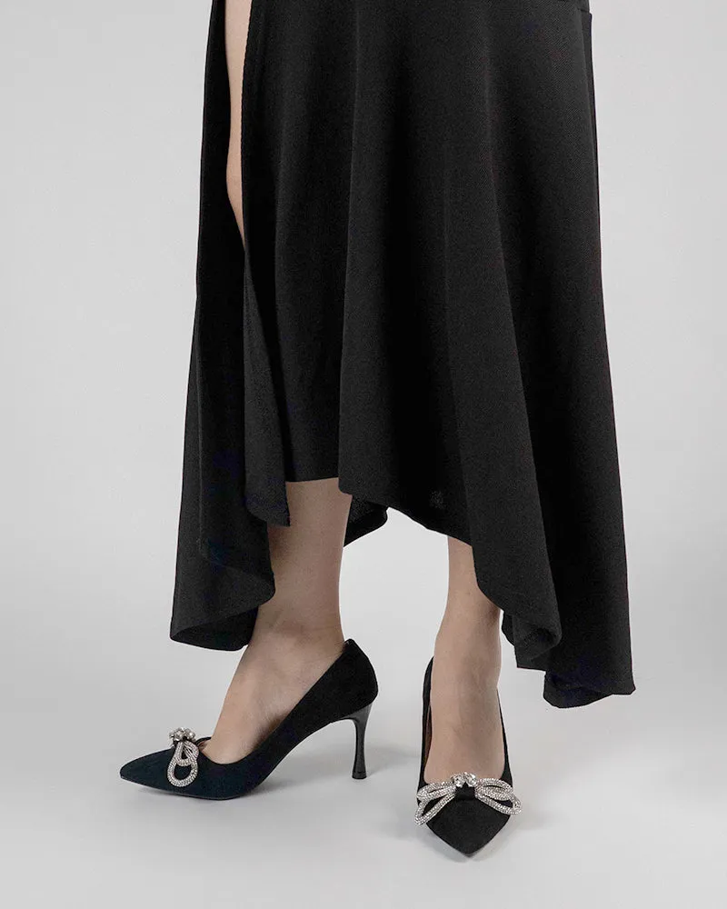 Rhinestones Bowknot Slip on Suede Stiletto Heel Pumps