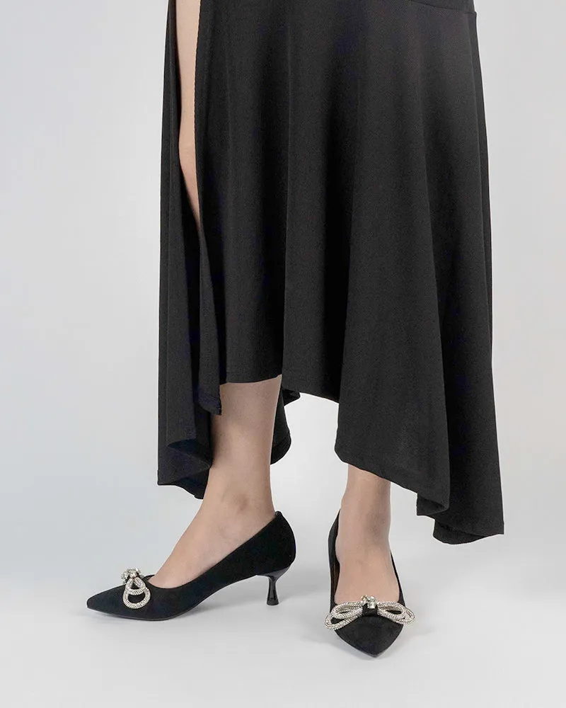 Rhinestones Bowknot Slip on Suede Stiletto Heel Pumps