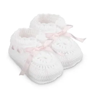 Ribbon Booties - White/Pink