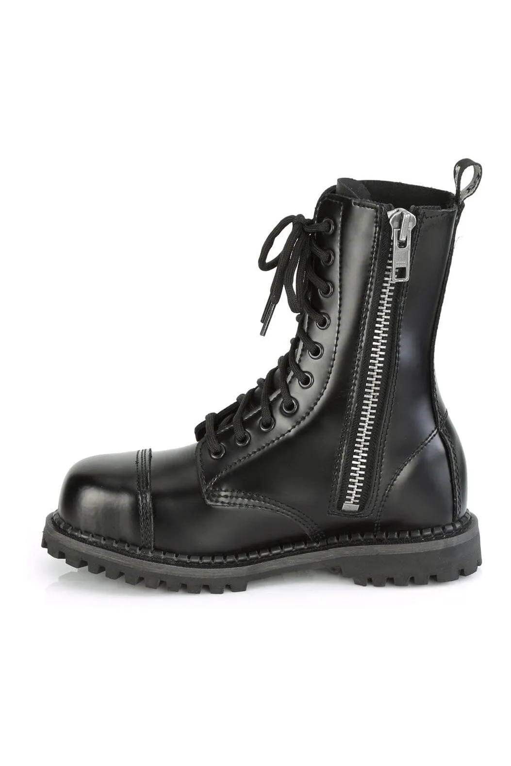 RIOT-10 Black Leather Ankle Boot