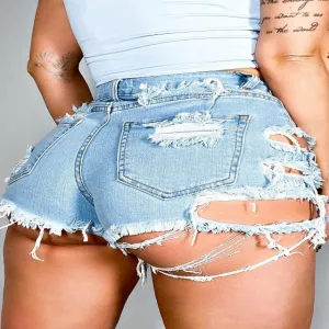 Ripped Denim High Waist Shorts