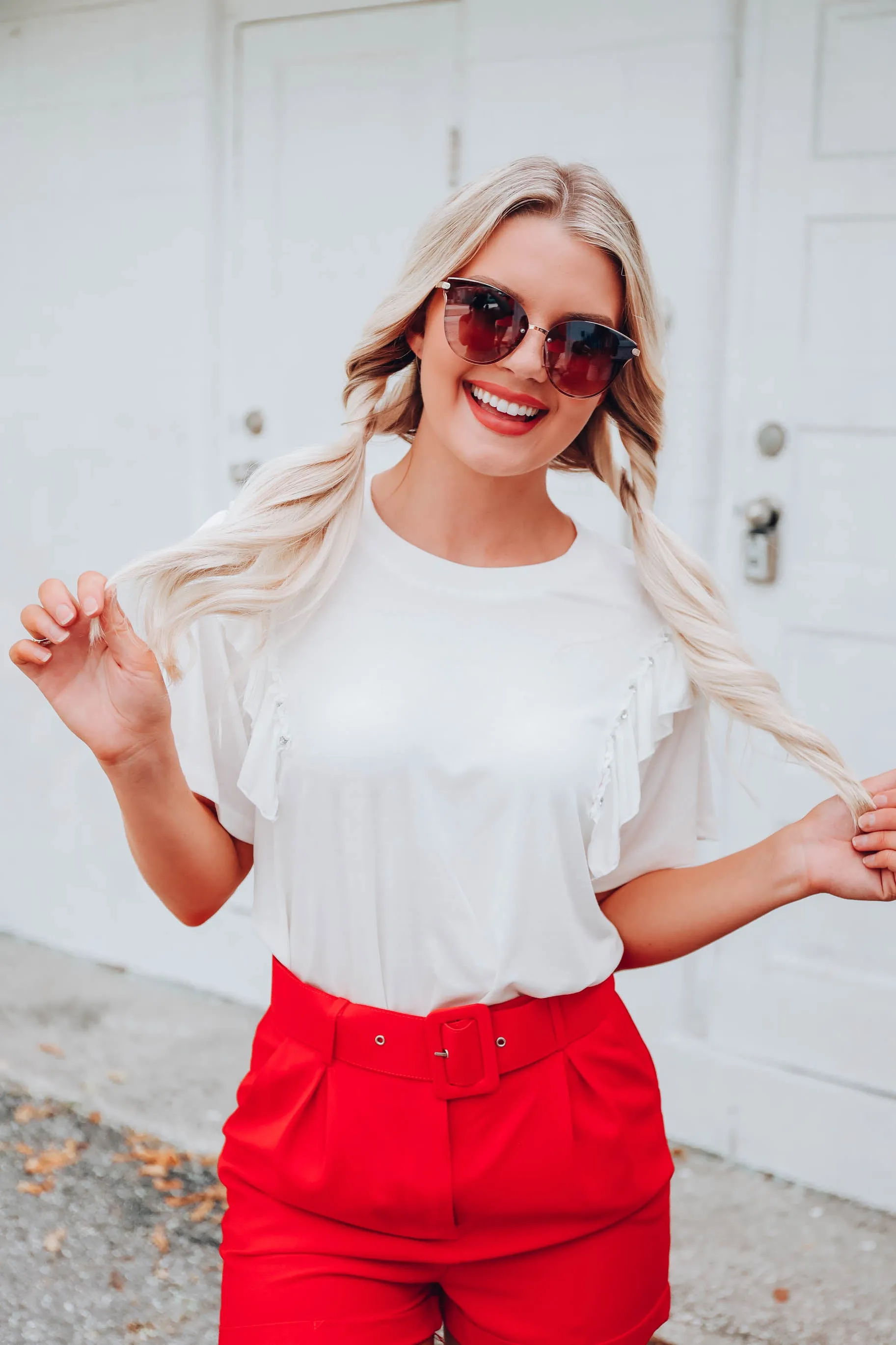 Ruffles and Rhinestones Top -  White