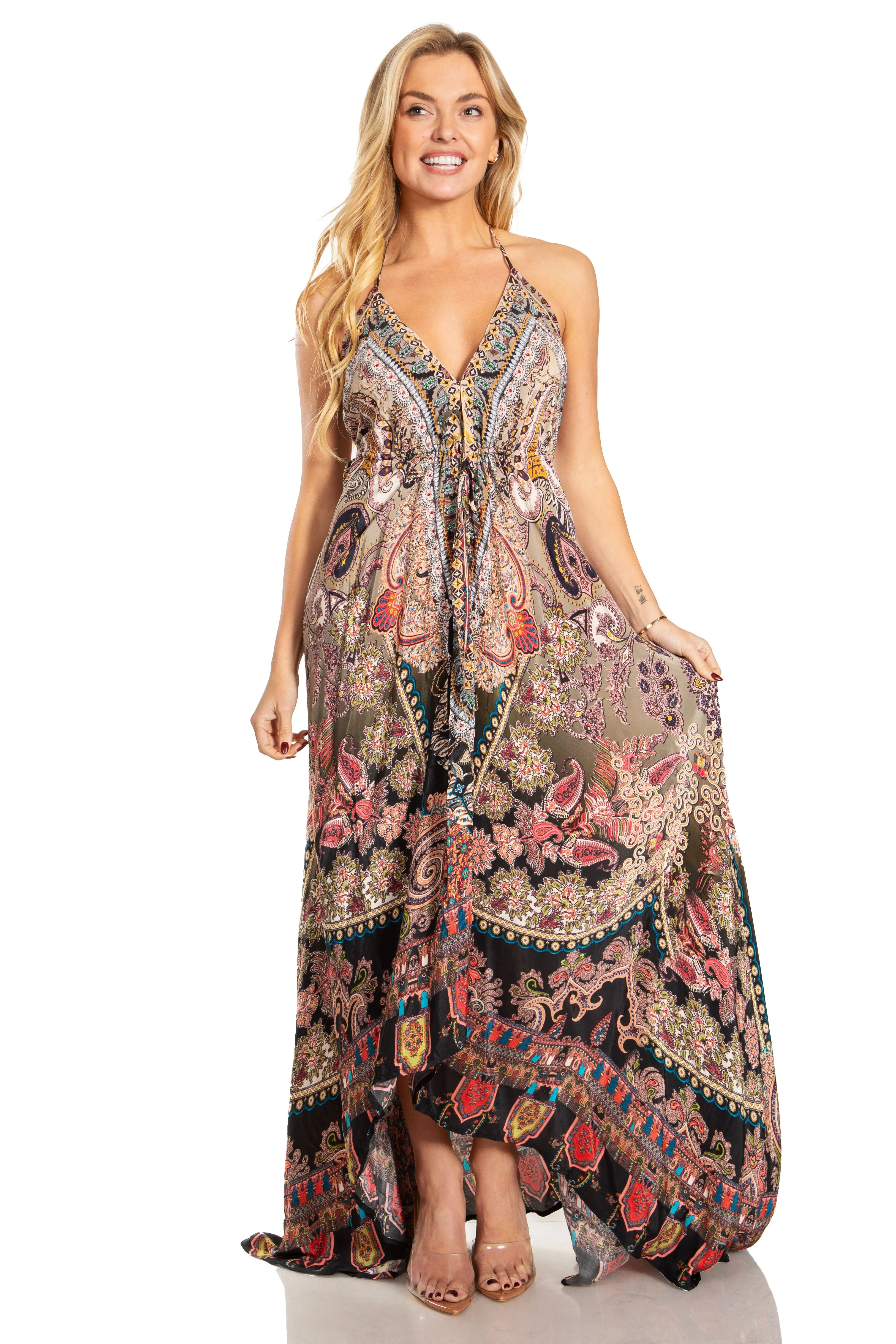 Sakkas Lizi 2025 Womens Maxi High-low Halter Handkerchief Long Dress Beach Party