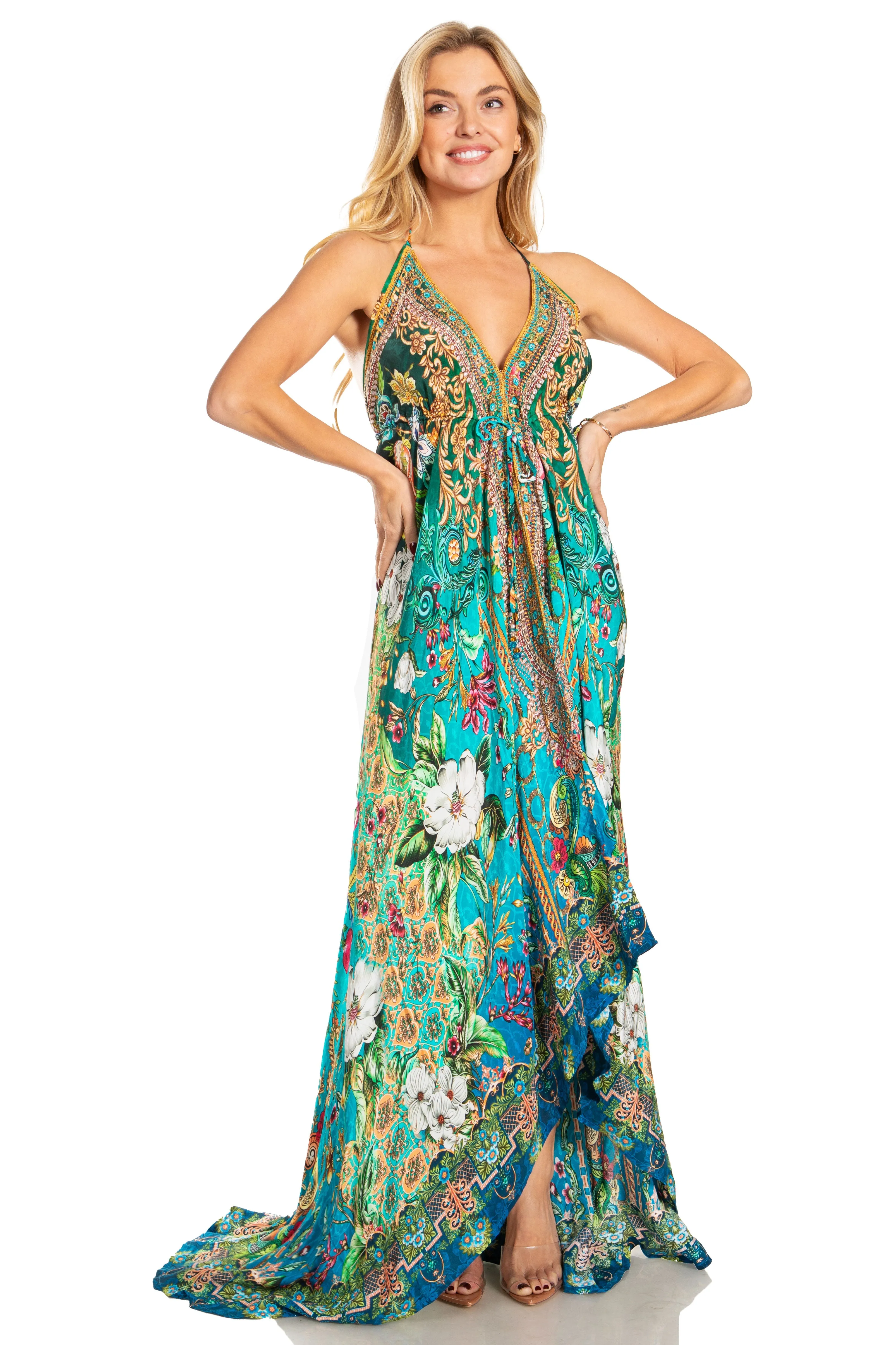 Sakkas Lizi 2025 Womens Maxi High-low Halter Handkerchief Long Dress Beach Party