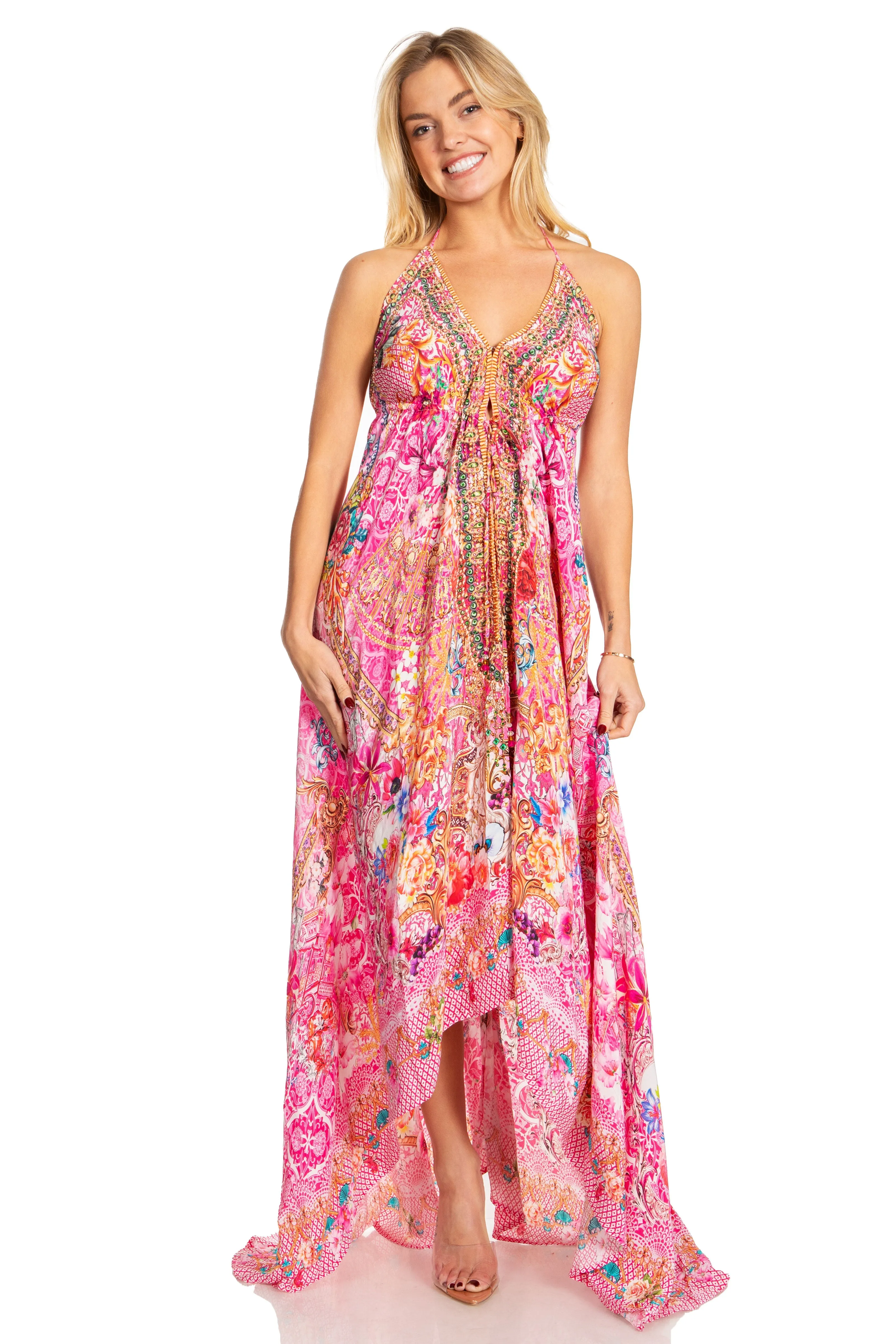 Sakkas Lizi 2025 Womens Maxi High-low Halter Handkerchief Long Dress Beach Party