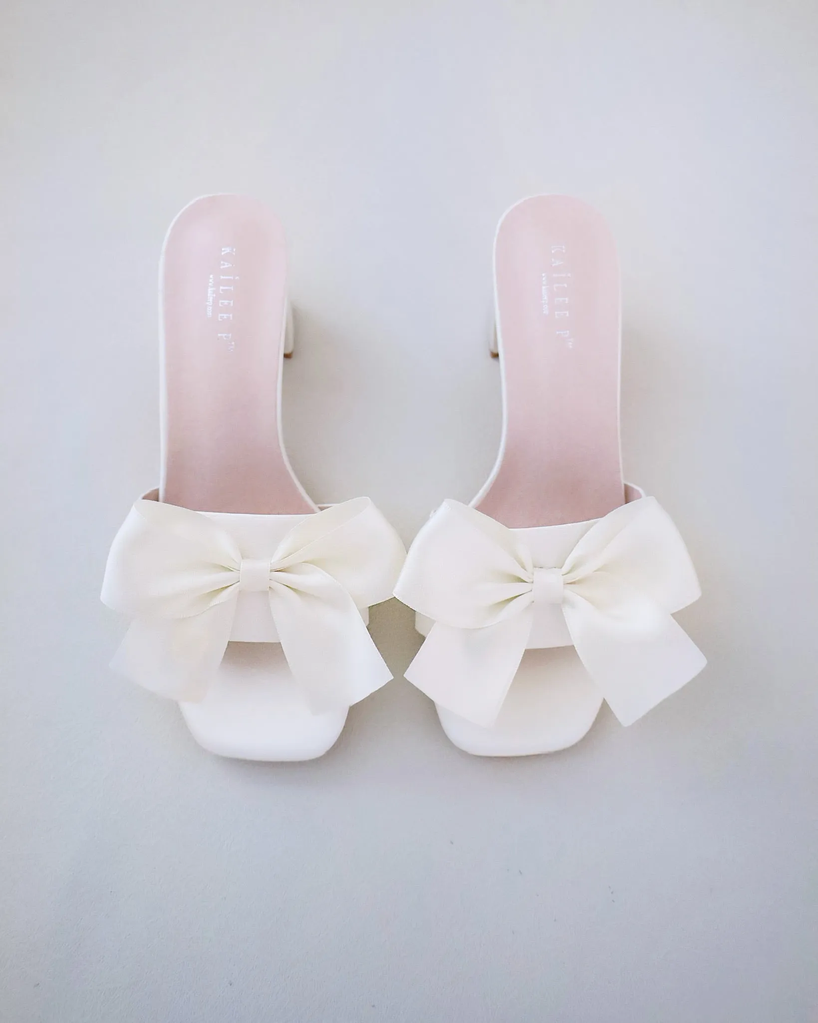 Satin Block Heels Slide Wedding Sandals with Satin Bow