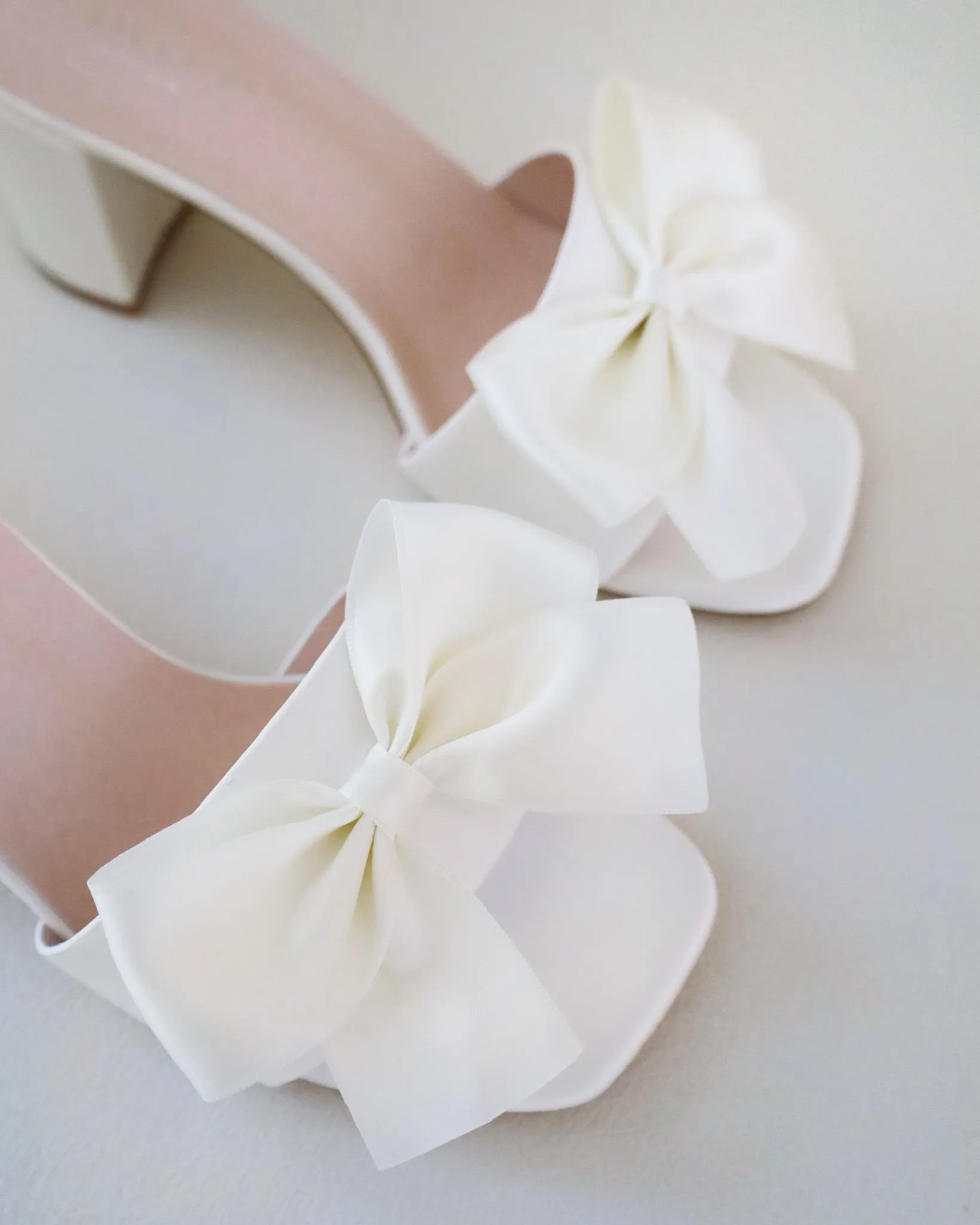 Satin Block Heels Slide Wedding Sandals with Satin Bow