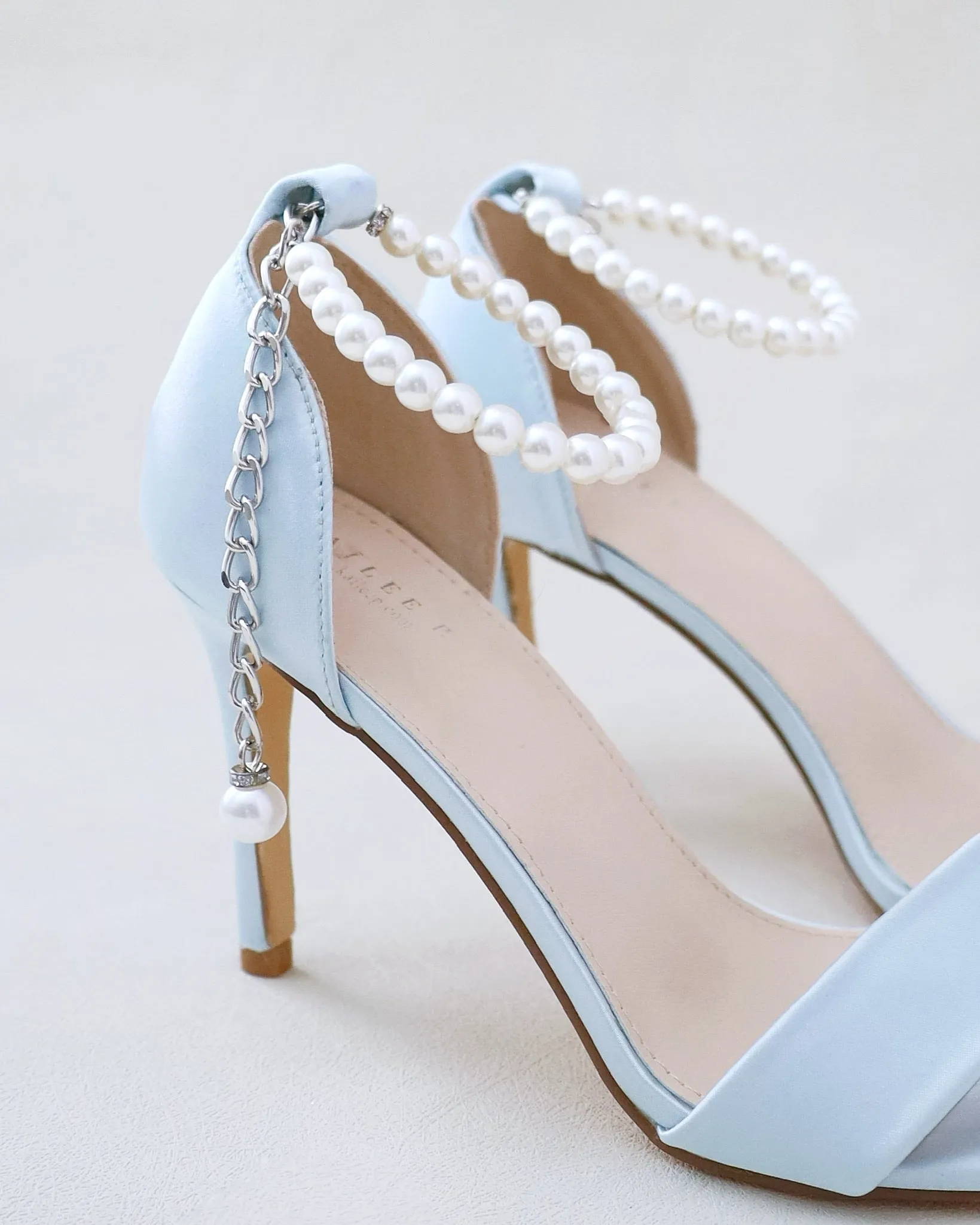 Satin High Heel Wedding Sandals with Pearl Strap
