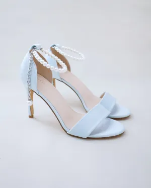Satin High Heel Wedding Sandals with Pearl Strap