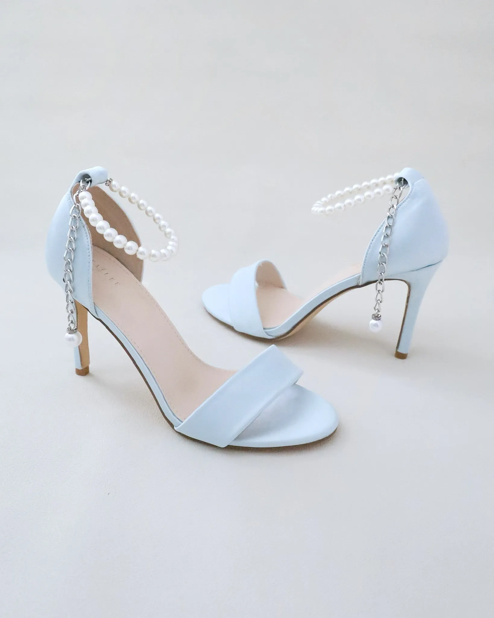 Satin High Heel Wedding Sandals with Pearl Strap