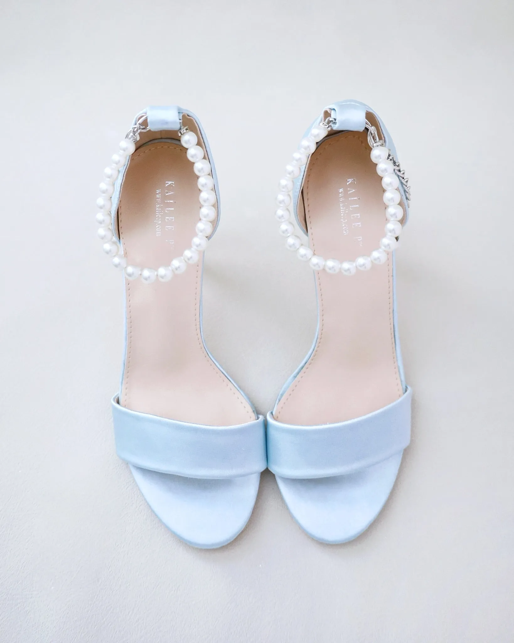 Satin High Heel Wedding Sandals with Pearl Strap
