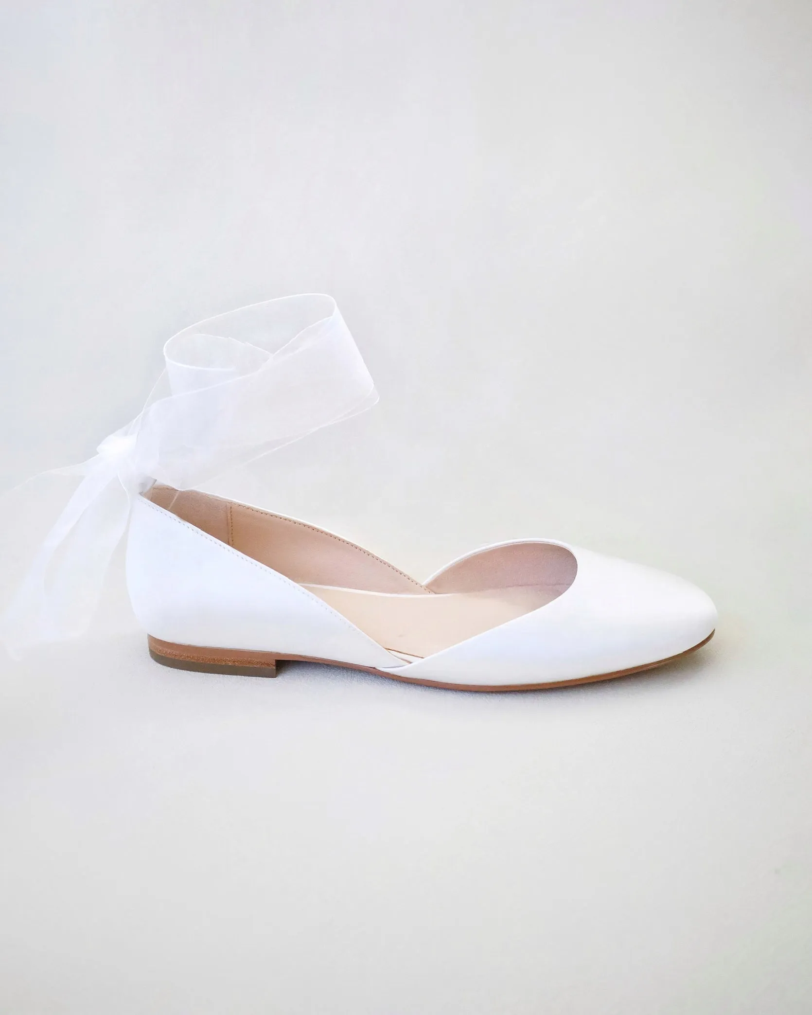 Satin Round Toe Bridal Flat with Wrapped Ribbon Tie