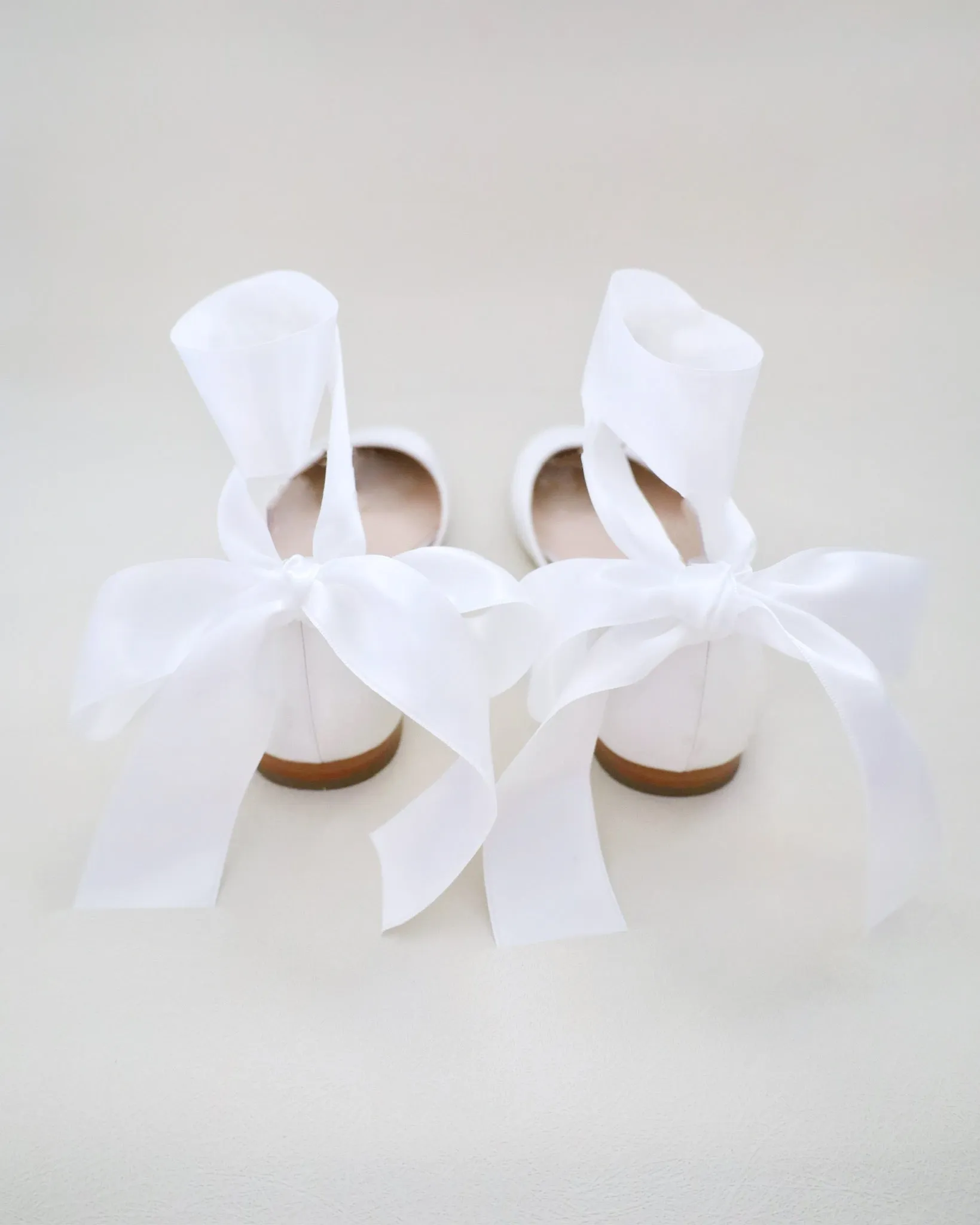 Satin Round Toe Bridal Flat with Wrapped Ribbon Tie