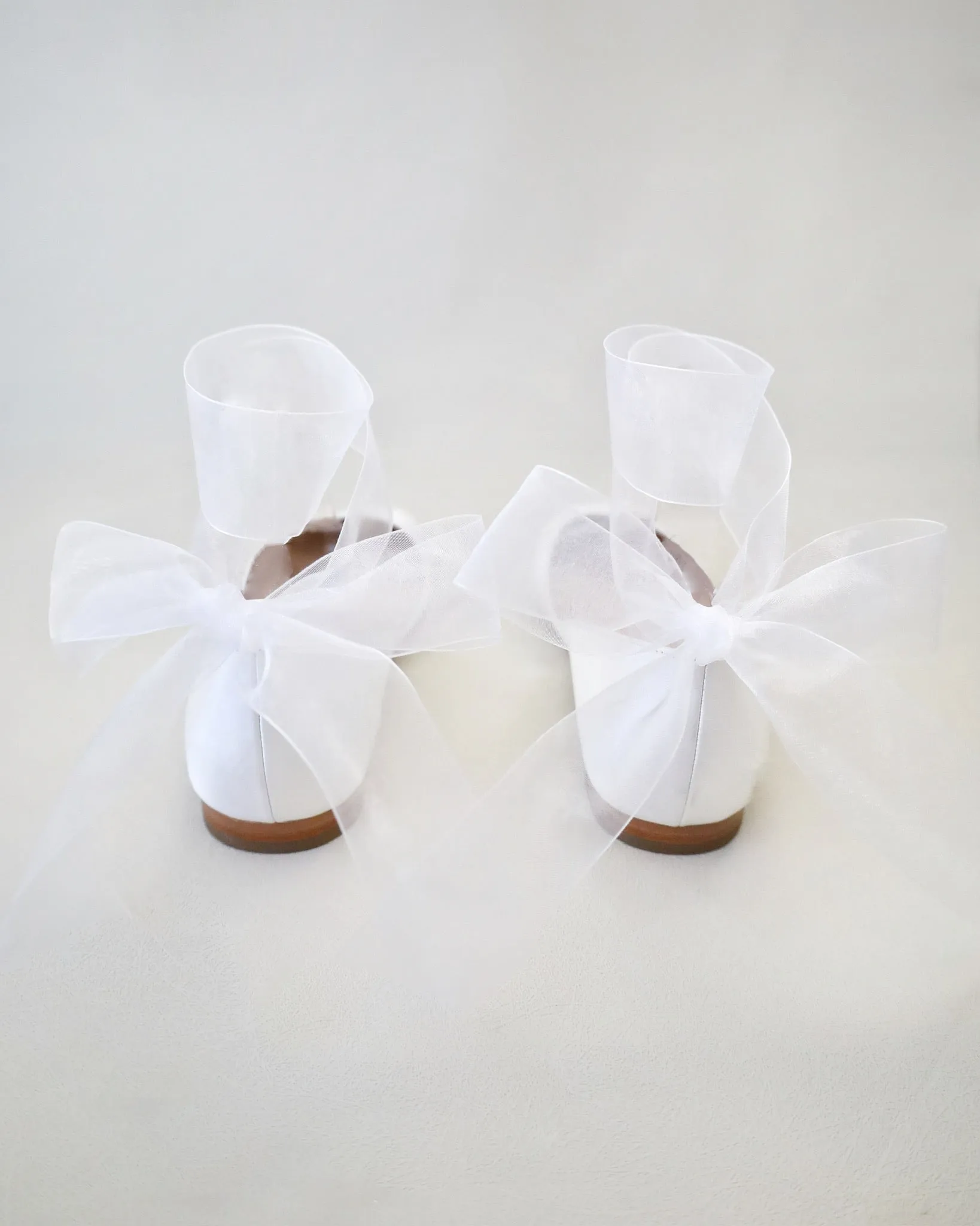 Satin Round Toe Bridal Flat with Wrapped Ribbon Tie