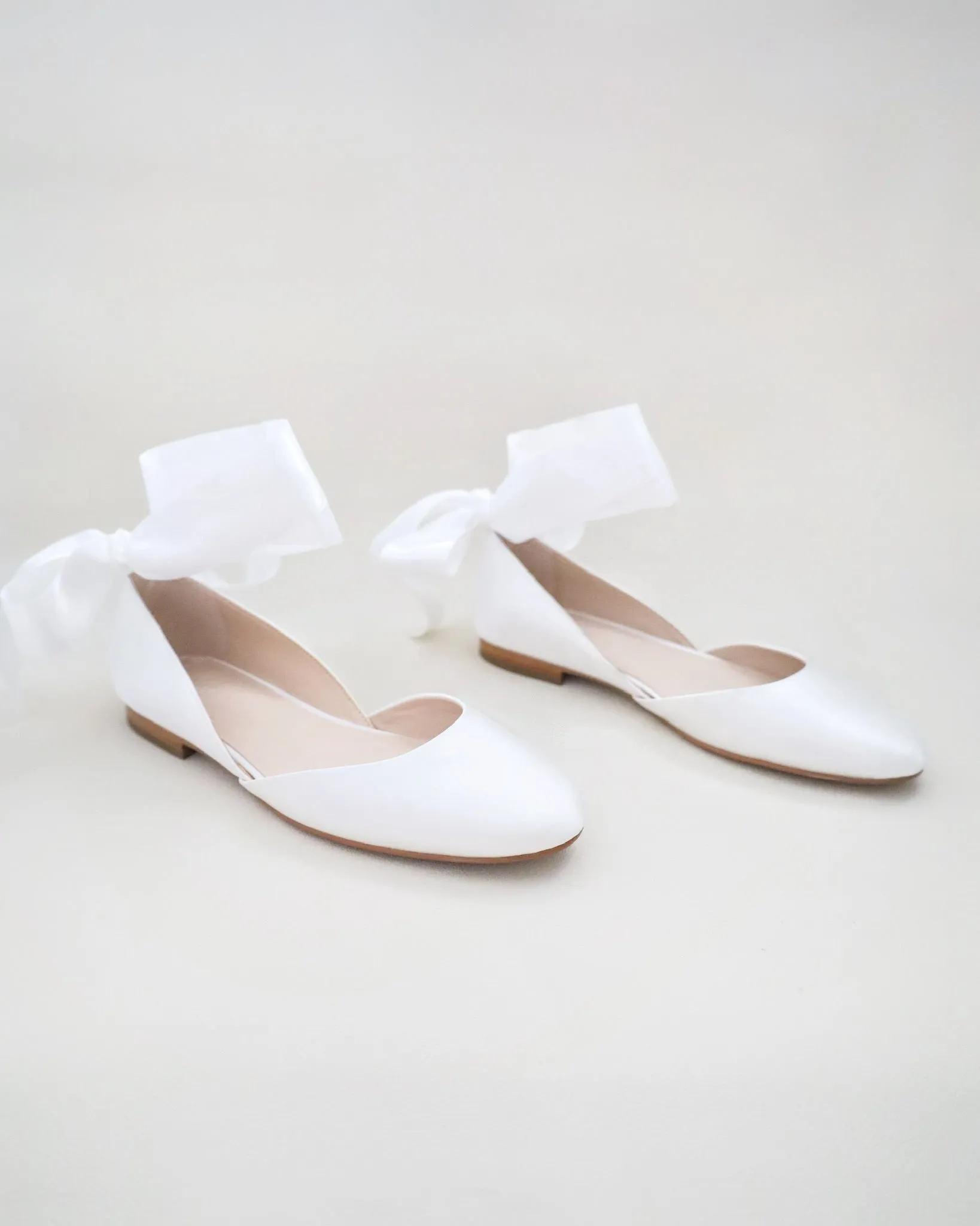 Satin Round Toe Bridal Flat with Wrapped Ribbon Tie