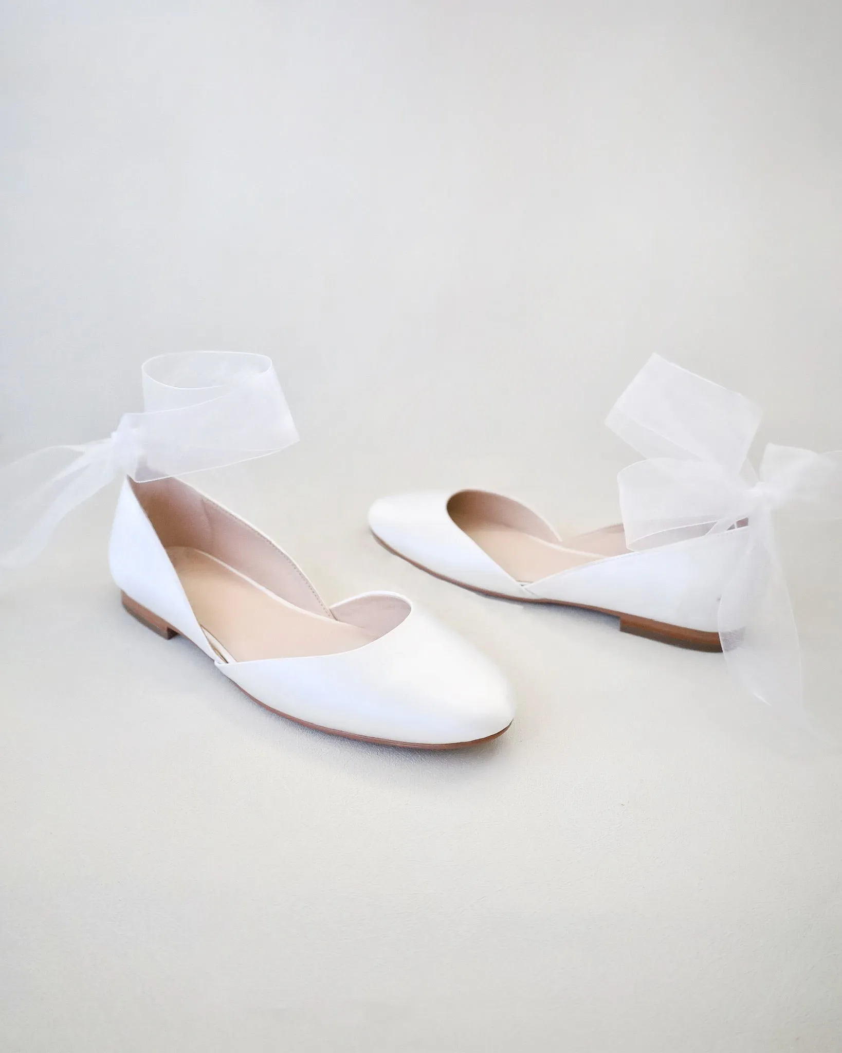 Satin Round Toe Bridal Flat with Wrapped Ribbon Tie