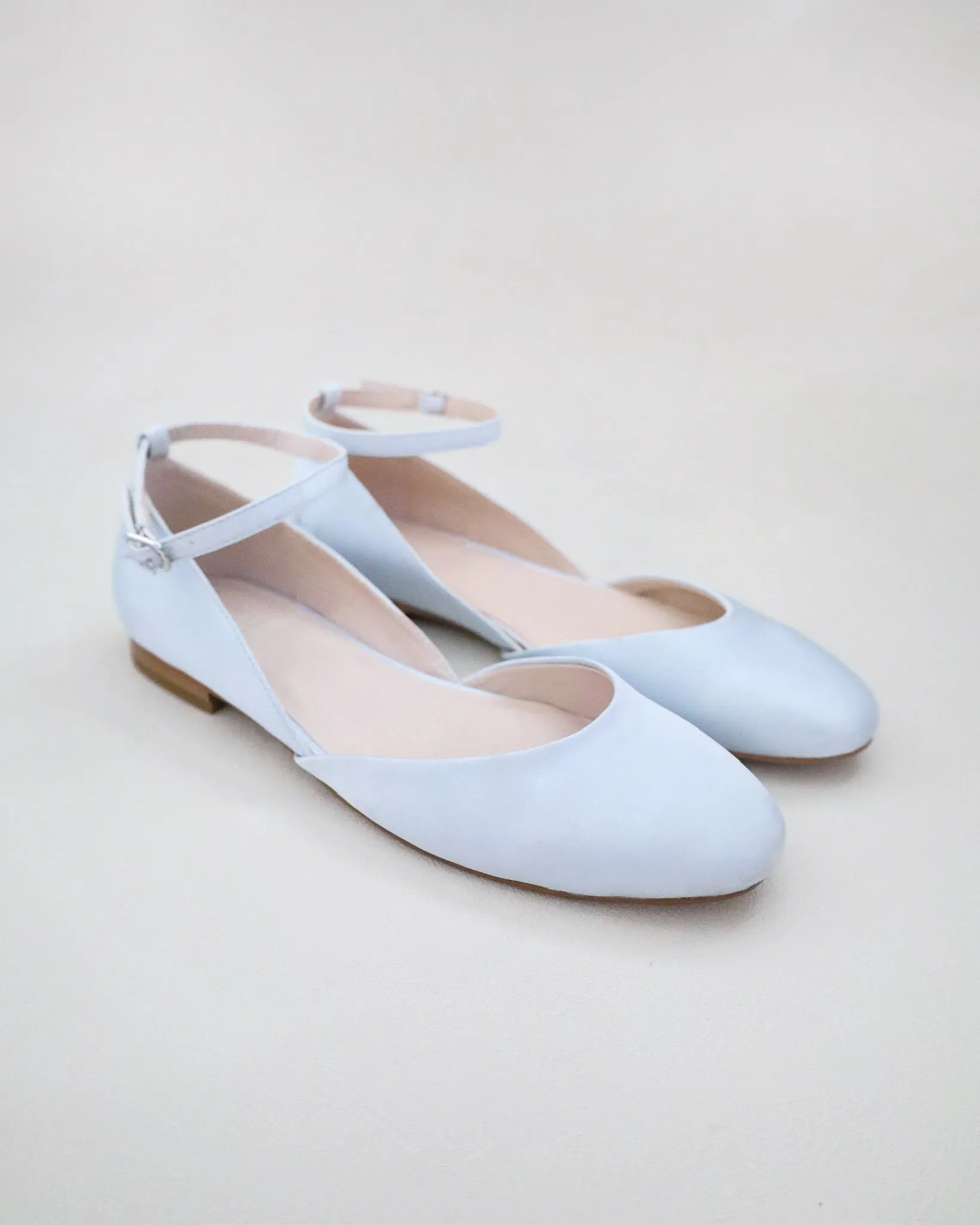 Satin Round Toe Wedding Flat with Ankle Strap