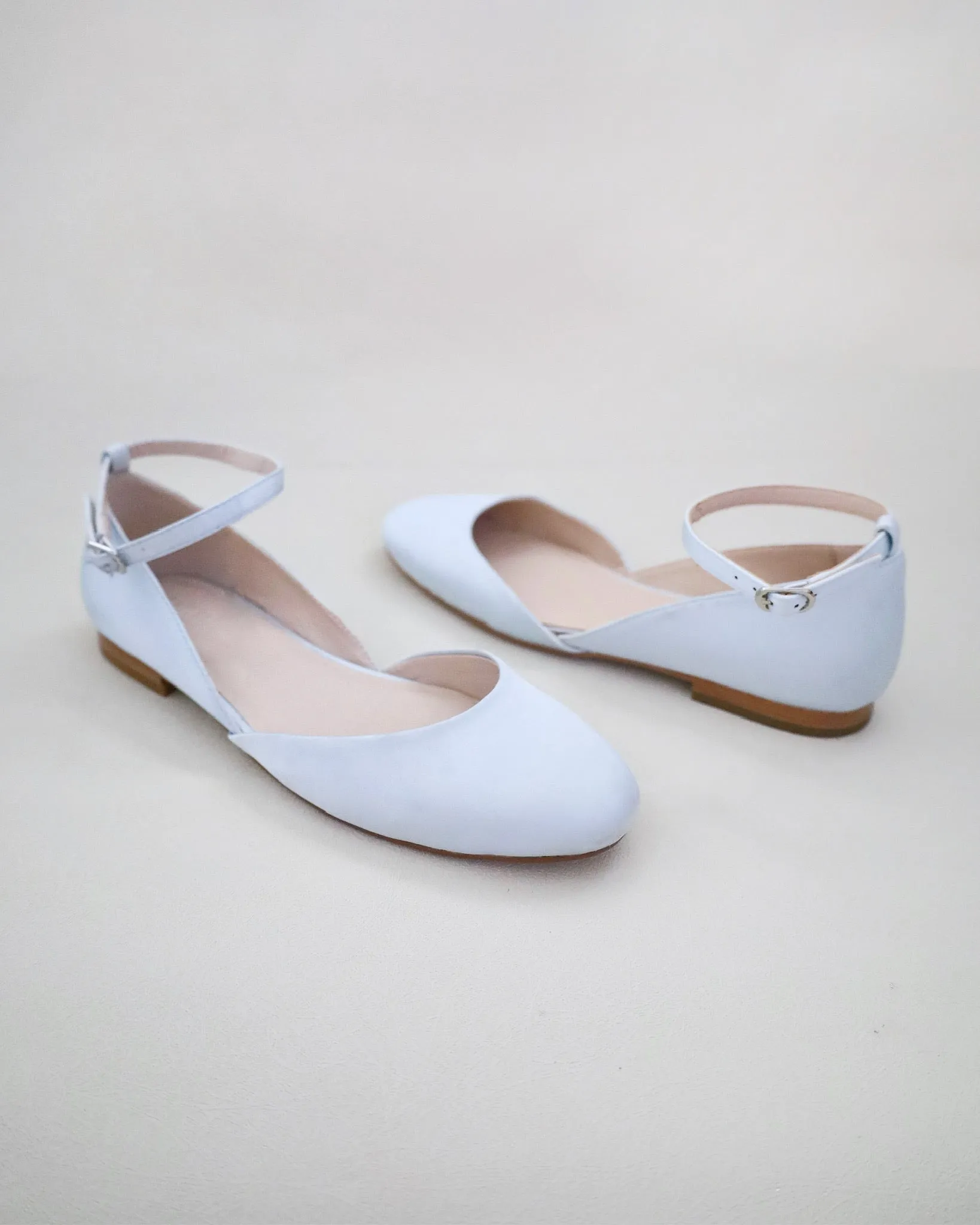Satin Round Toe Wedding Flat with Ankle Strap