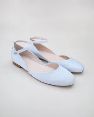 Satin Round Toe Wedding Flat with Ankle Strap