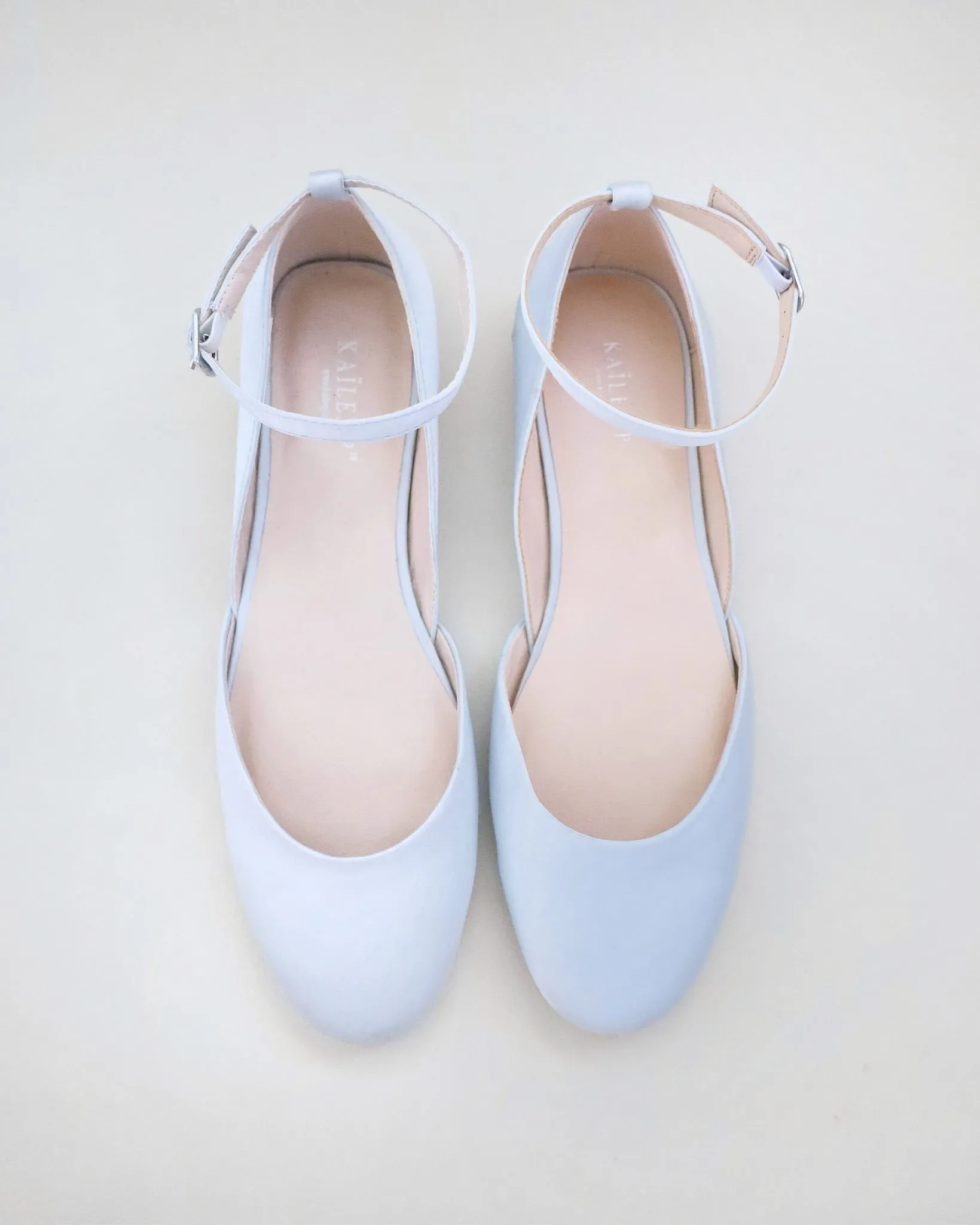 Satin Round Toe Wedding Flat with Ankle Strap
