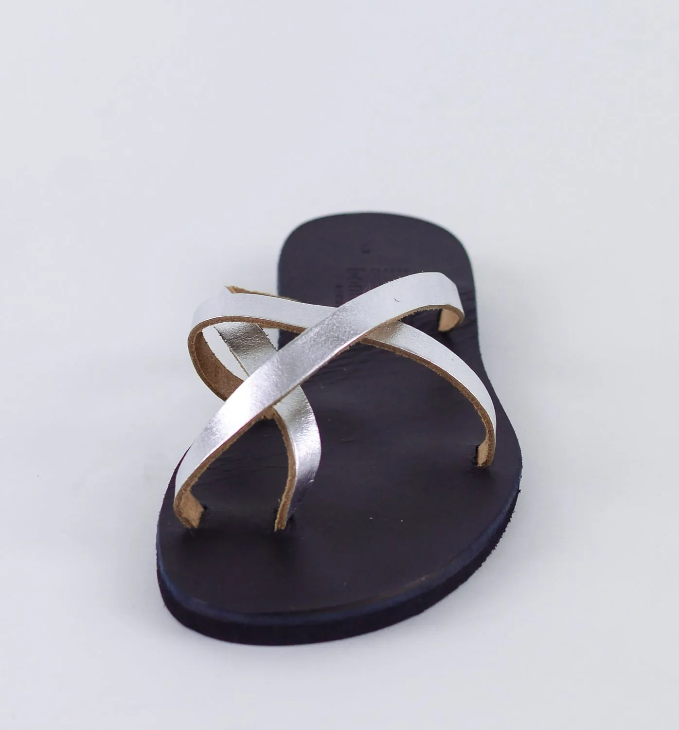 SELENE SILVER/BLACK LEATHER SANDALS