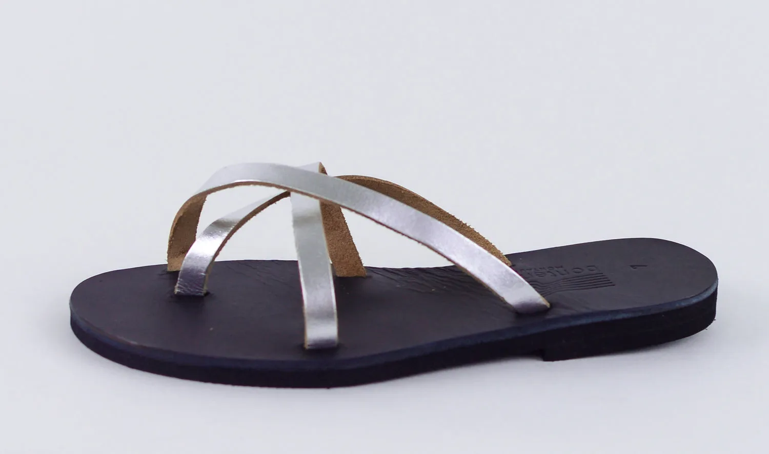 SELENE SILVER/BLACK LEATHER SANDALS