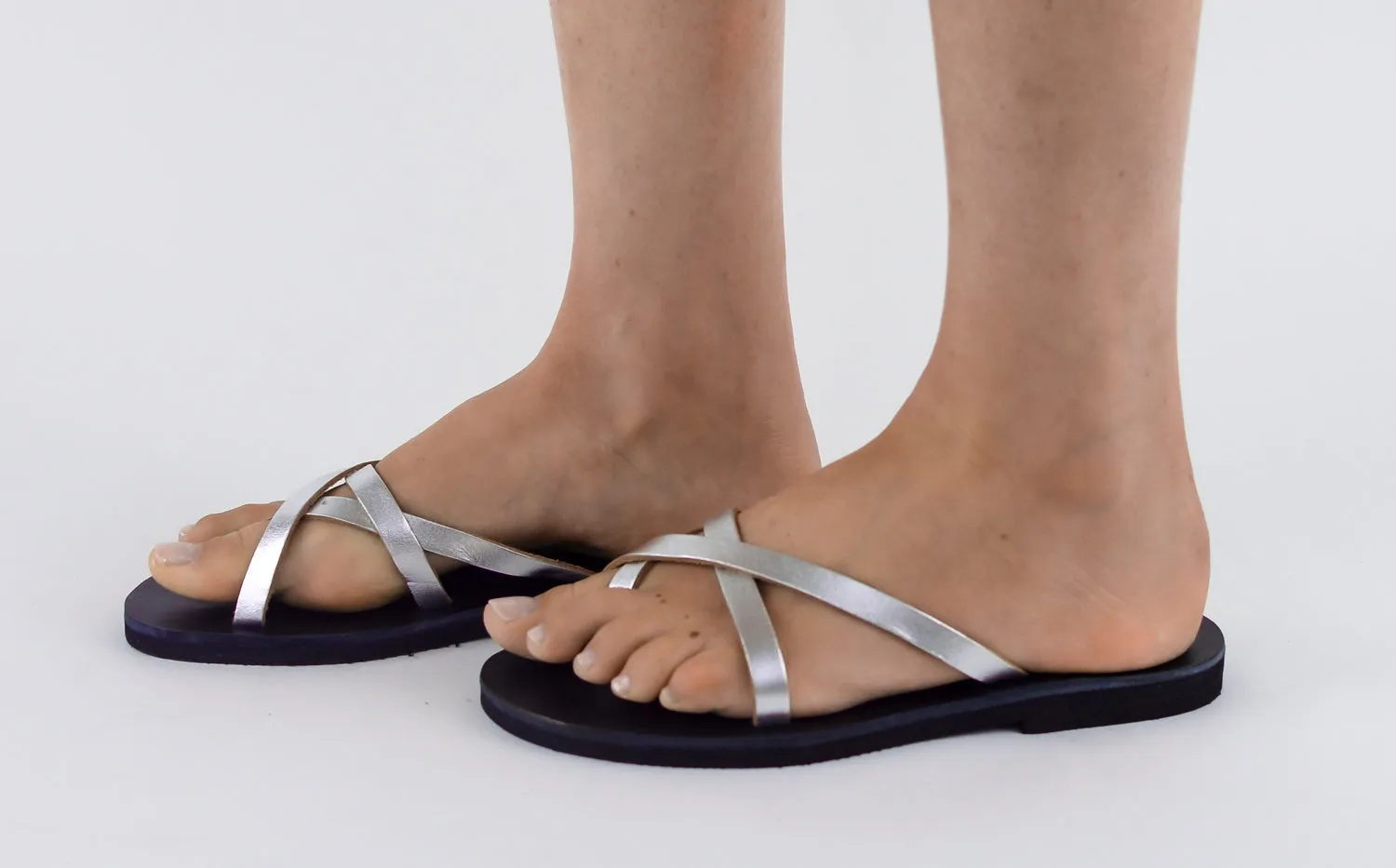 SELENE SILVER/BLACK LEATHER SANDALS