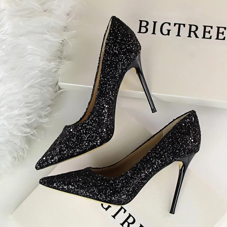 Sequin Pointed Nightclub High Heels