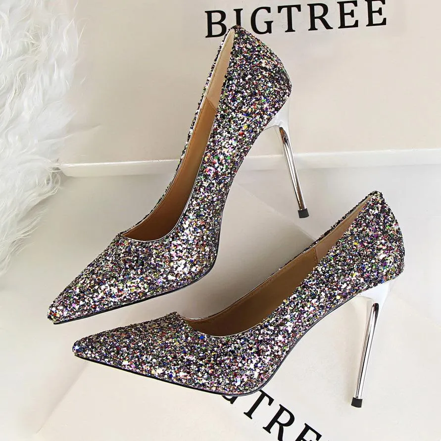Sequin Pointed Nightclub High Heels